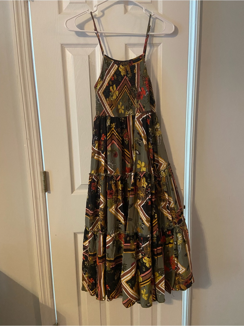 Floral Tiered Maxi Dress in Olive Green